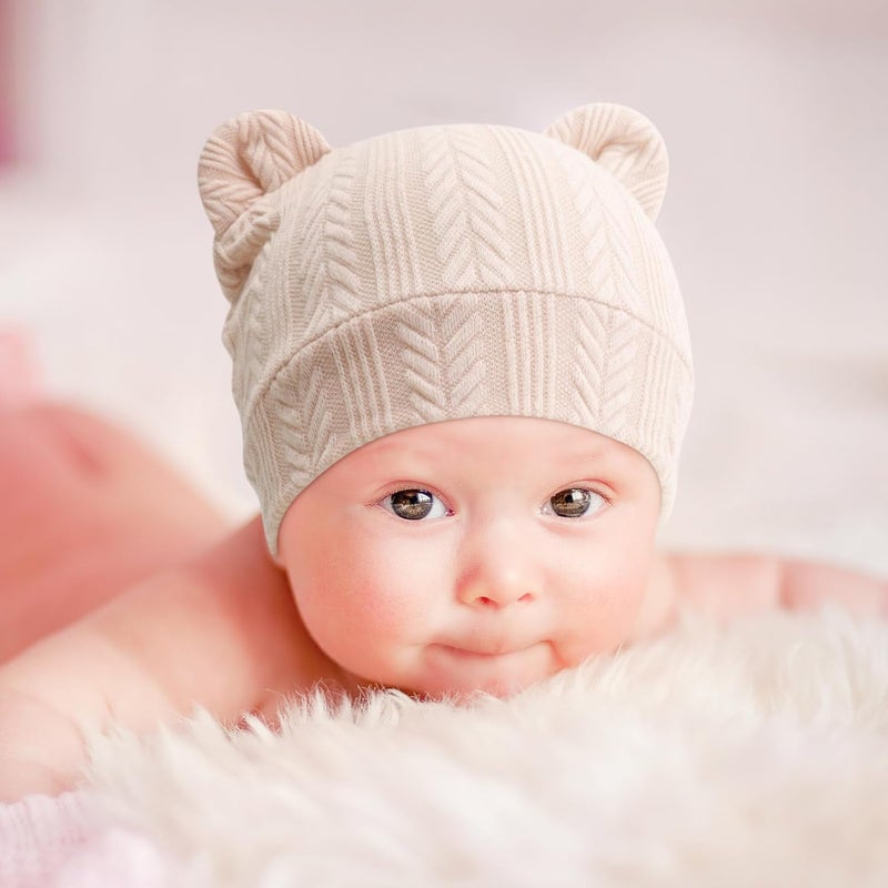 DRESHOW BQUBO Newborn Baby Hats Bear Ears and Mittens Sets Preemie Caps Baby Boy Girl Infant Hospital Beanie for 0-3 Months - Image 3